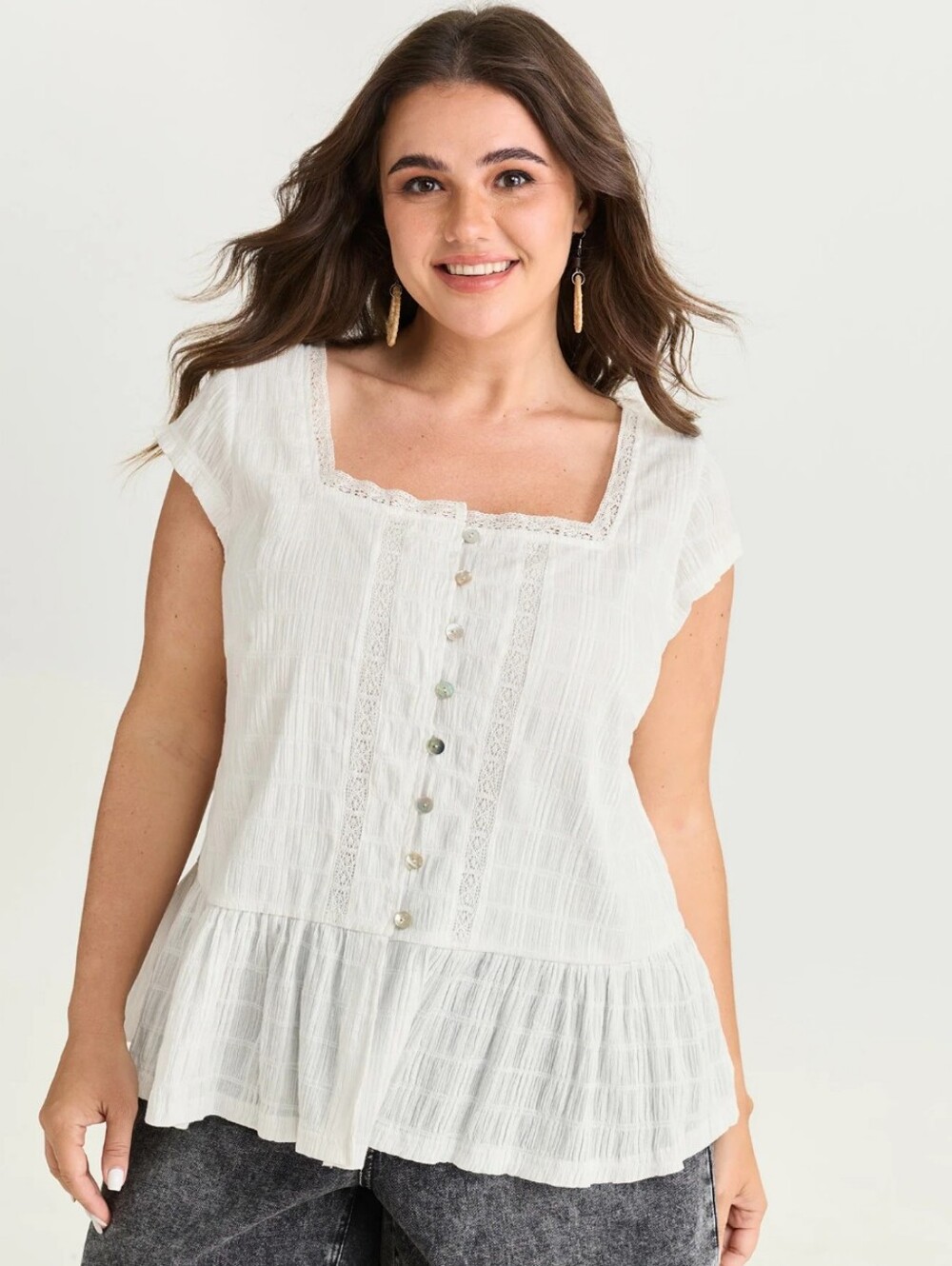 Peplum Button Front Top